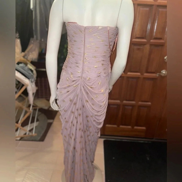 - ADRIANNA PAPELL BLUSH FOILED METALLIC DOT DRAPED STRAPLESS GOWN SZ 6 - Picture 8 of 16